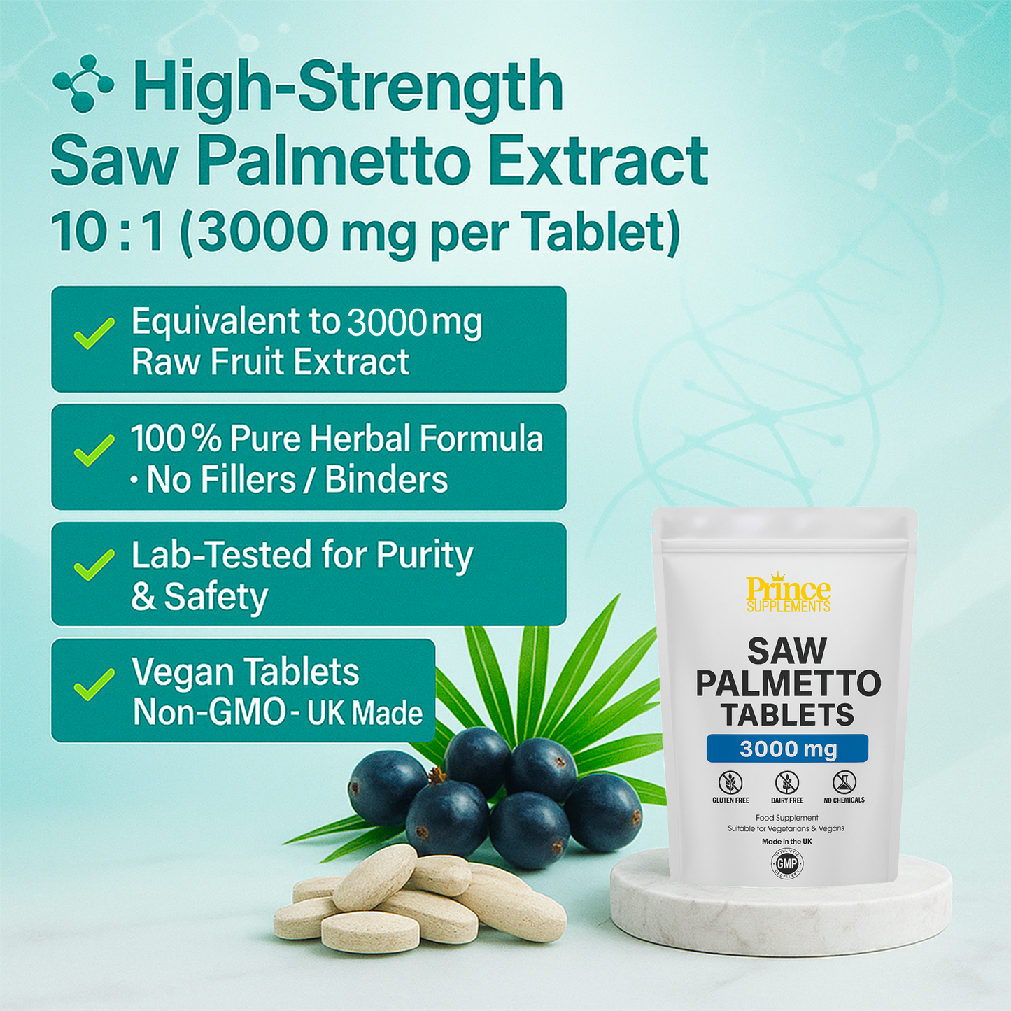 Saw Palmetto Tablets 3000Mg PROSTATE URINARY TRACK HAIR LOSS