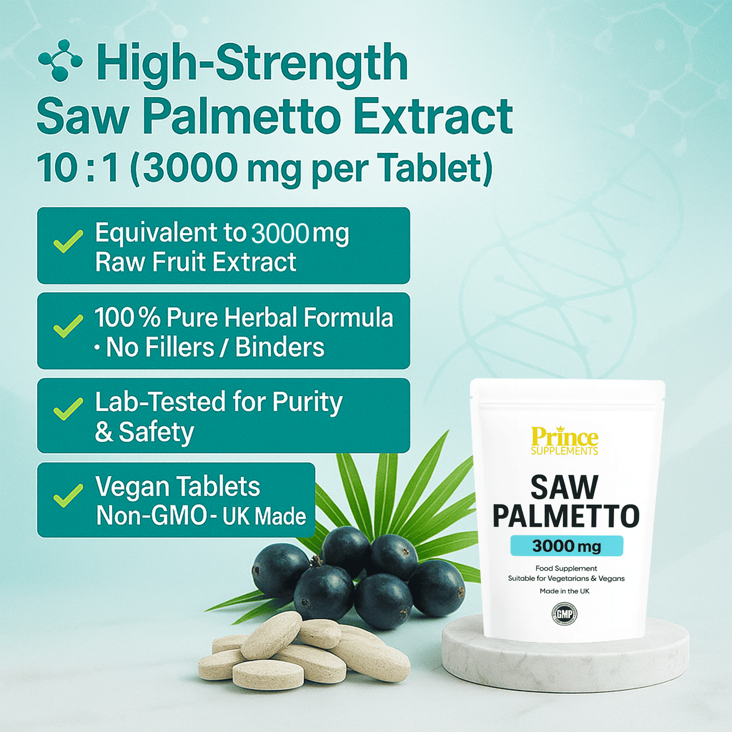 Saw Palmetto Tablets 3000Mg PROSTATE URINARY TRACK HAIR LOSS
