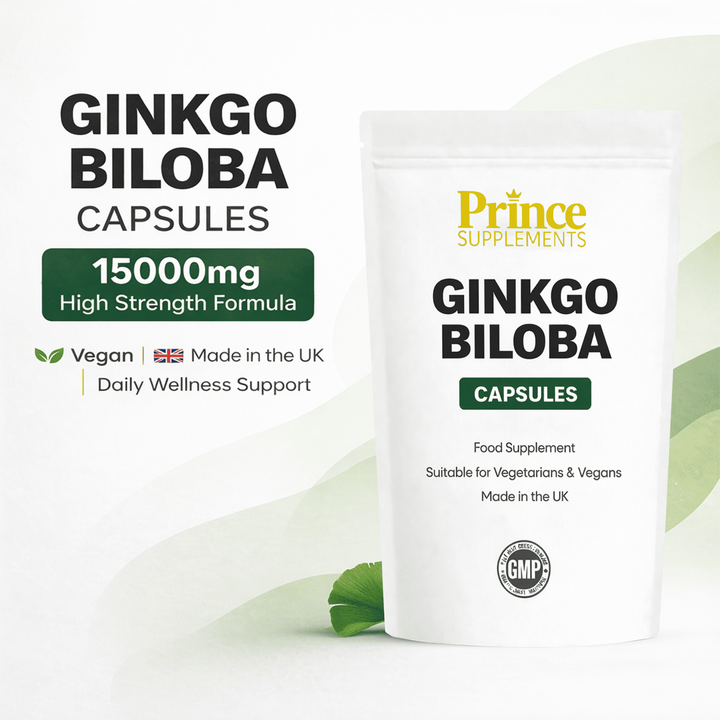 Ginkgo Biloba Capsules 15000mg Vegan High Strength UK Made Supplement
