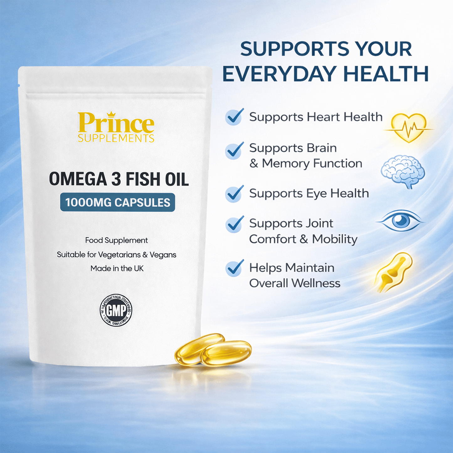 Omega 3 Fish Oil 1000mg Capsules for Heart & Joint Health – UK Made