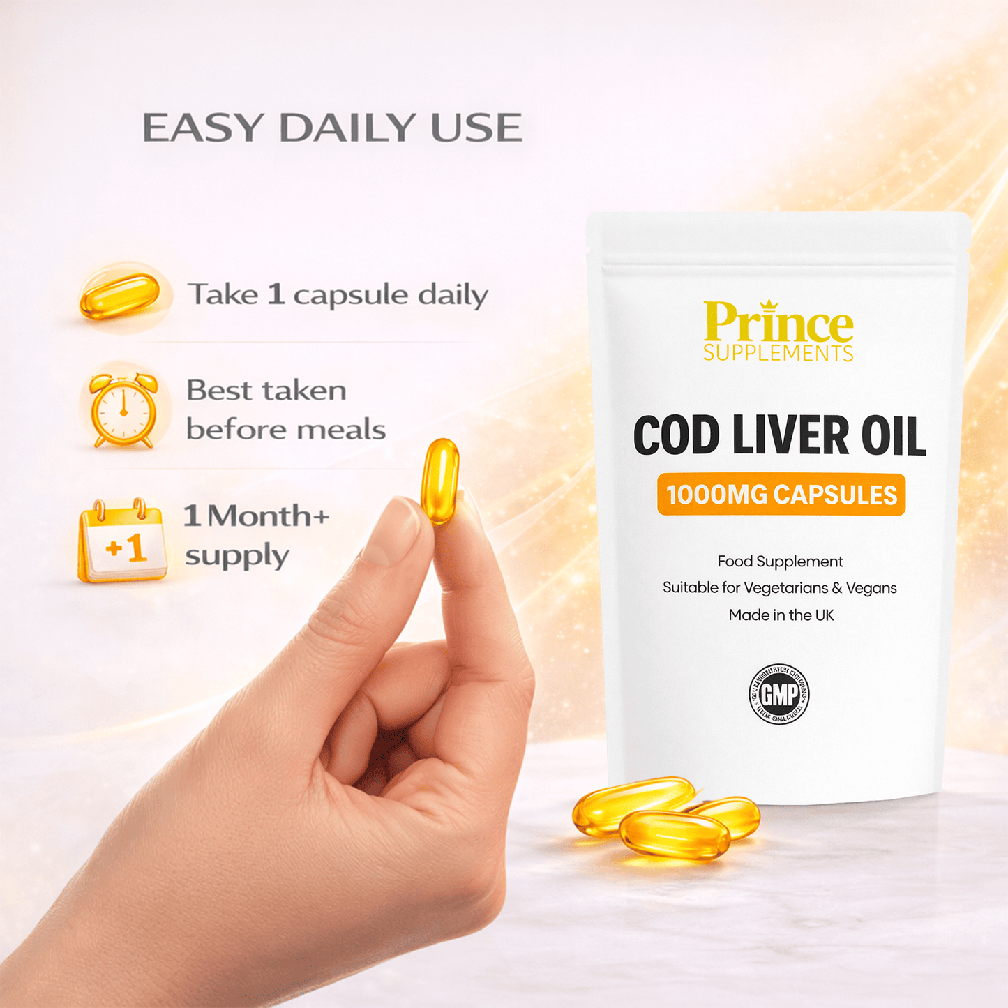 Cod Liver Oil Capsules 1000mg – Omega 3 for Heart & Joint Support