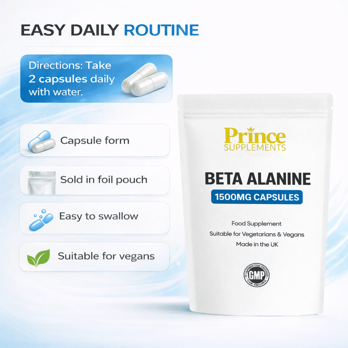 Beta Alanine 1500mg Capsules for Muscle Strength & Performance Vegan