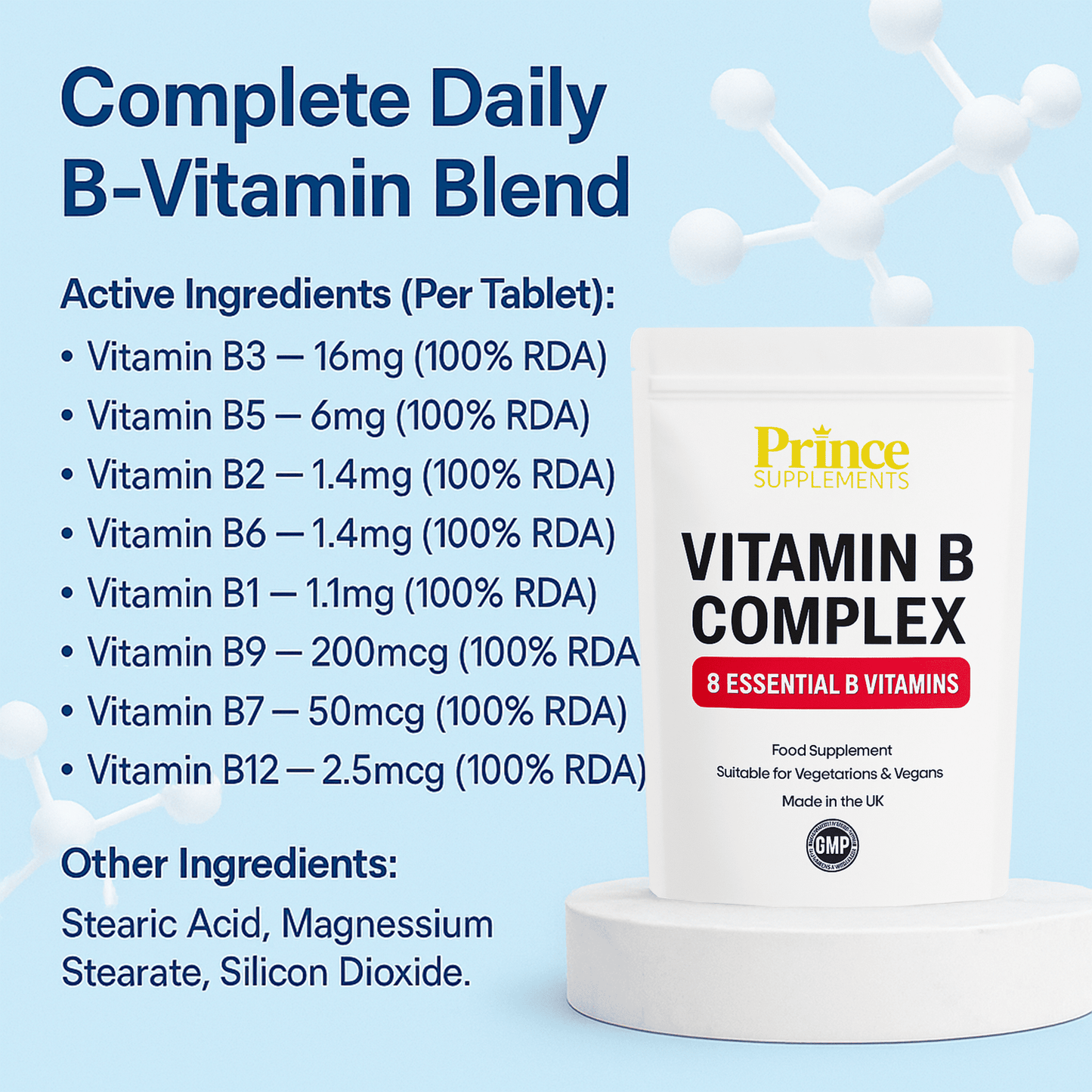 VITAMIN B complex 8 High strength B VITS folic acid B12 B1 B2 B3