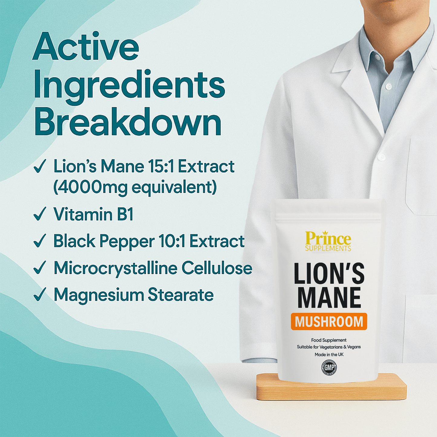 LIONS MANE SUPPLEMENT 4000MG WITH BLACK PEPPER + B1 VEGAN TABLETS