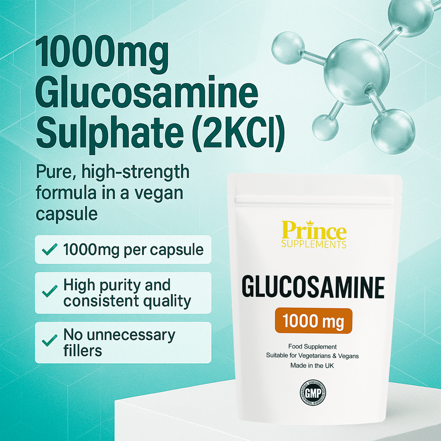 GLUCOSAMINE SULPHATE 2KCL 60 CAPSULES 1000MG FOR BONES AND JOINTS