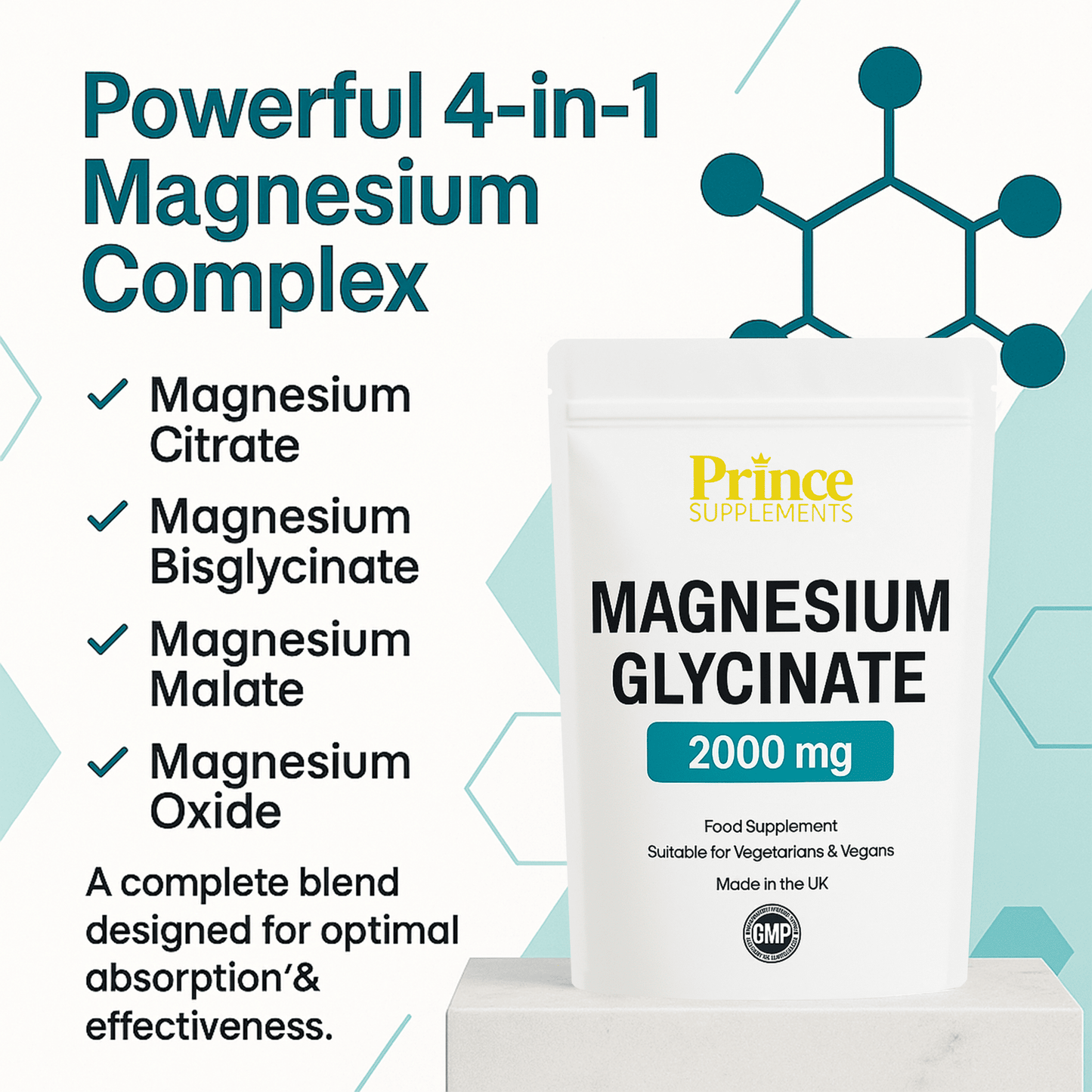 MAGNESIUM GLYCINATE CAPSULES FORMULA 2000mg 4:1 FATIGUE BONE HEALTH, MUSCLE