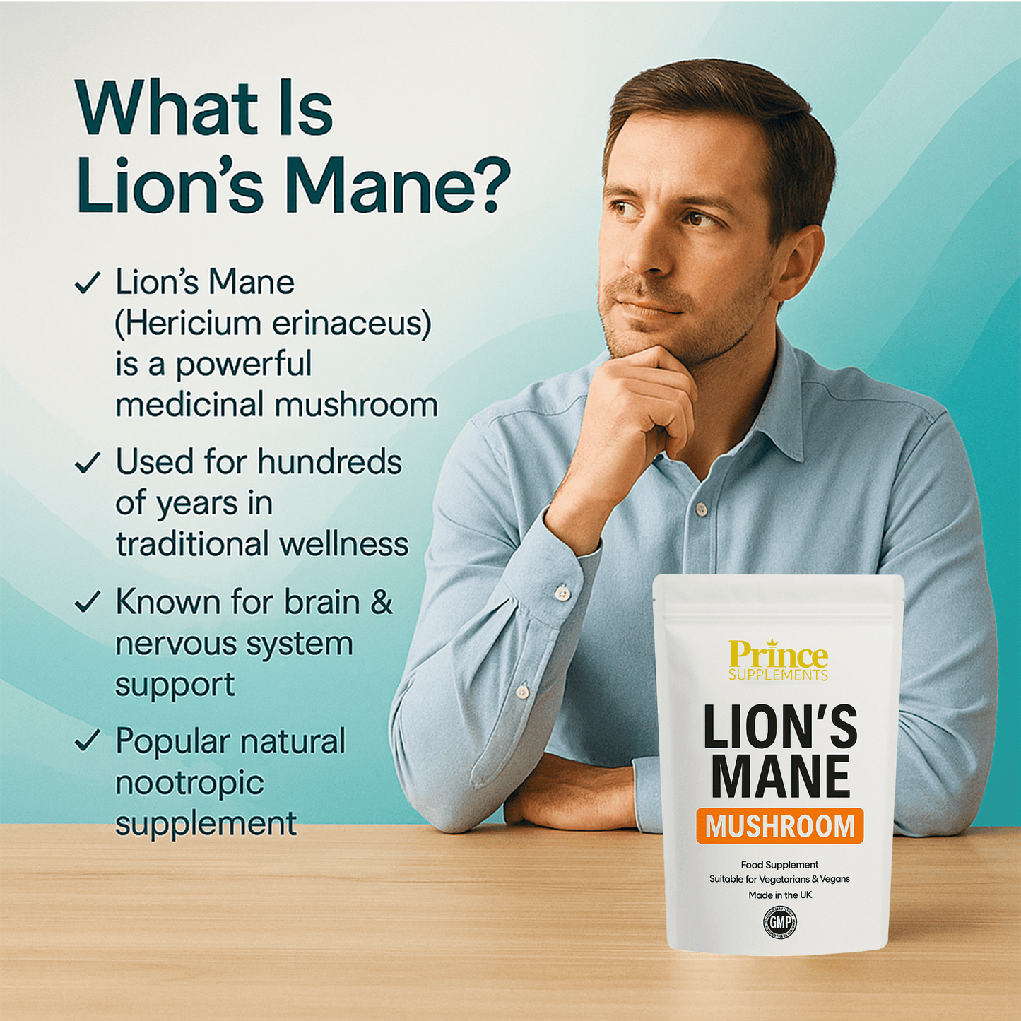 LIONS MANE SUPPLEMENT 4000MG WITH BLACK PEPPER + B1 VEGAN TABLETS