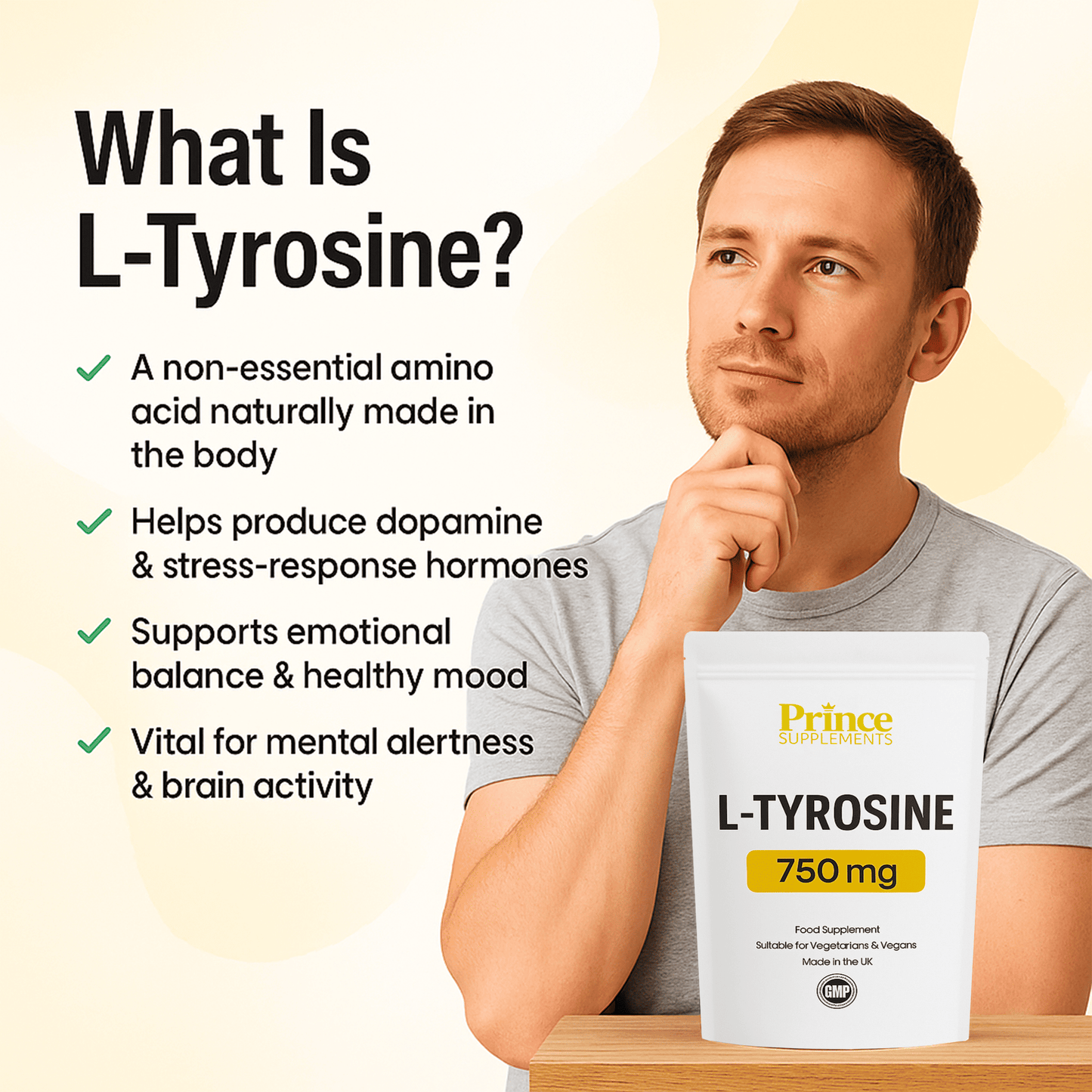 L-Tyrosine 750mg capsules/Tablets Stress Low Mood Healthy Mind
