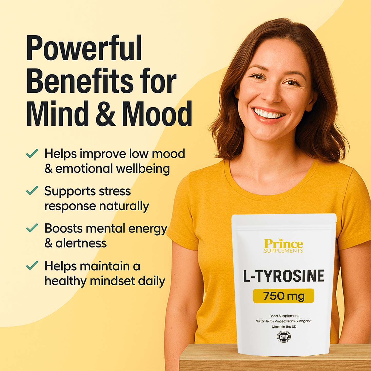 L-Tyrosine 750mg capsules/Tablets Stress Low Mood Healthy Mind
