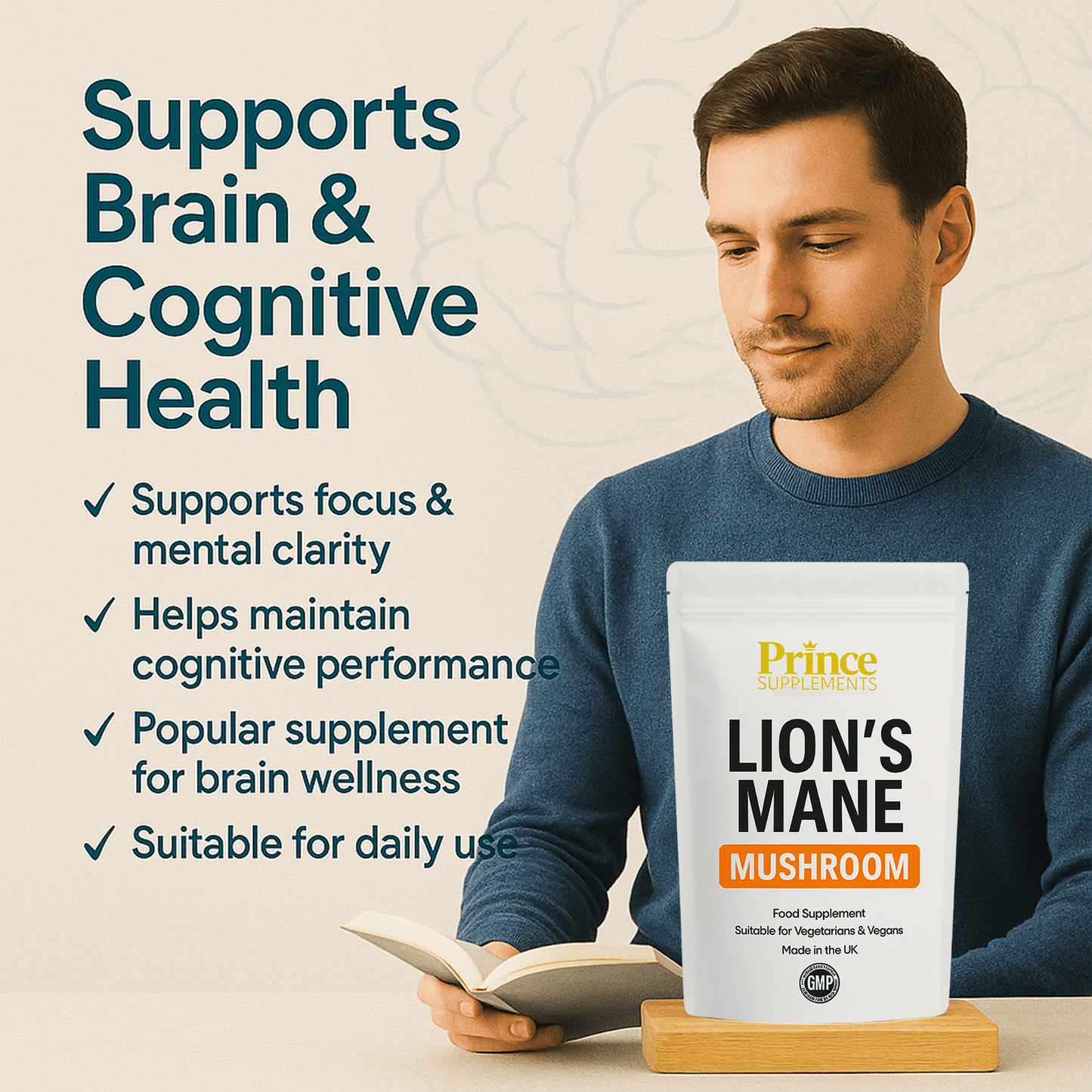 LIONS MANE SUPPLEMENT 4000MG WITH BLACK PEPPER + B1 VEGAN TABLETS