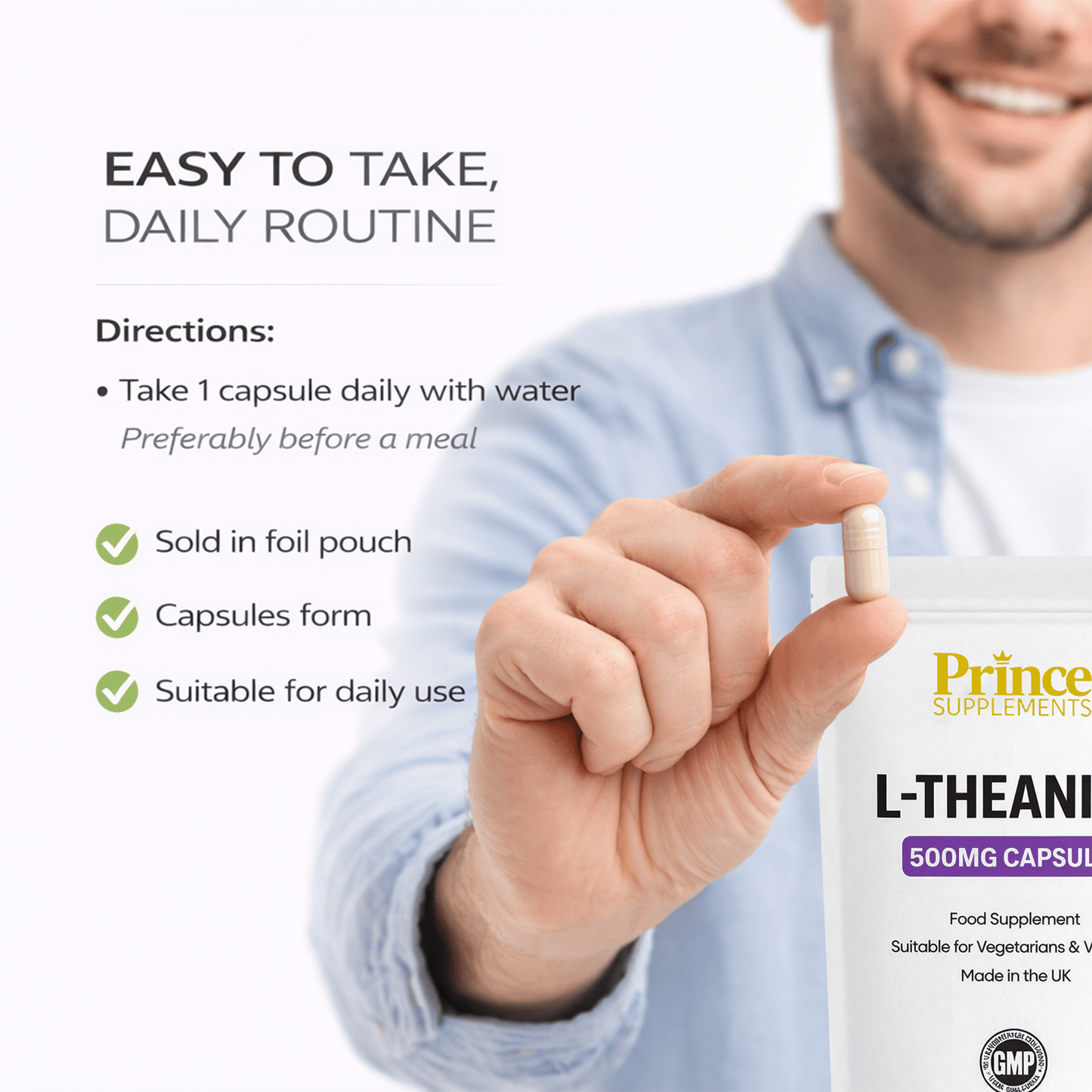 L-Theanine 500mg Capsules for Relaxation, Stress Relief & Focus