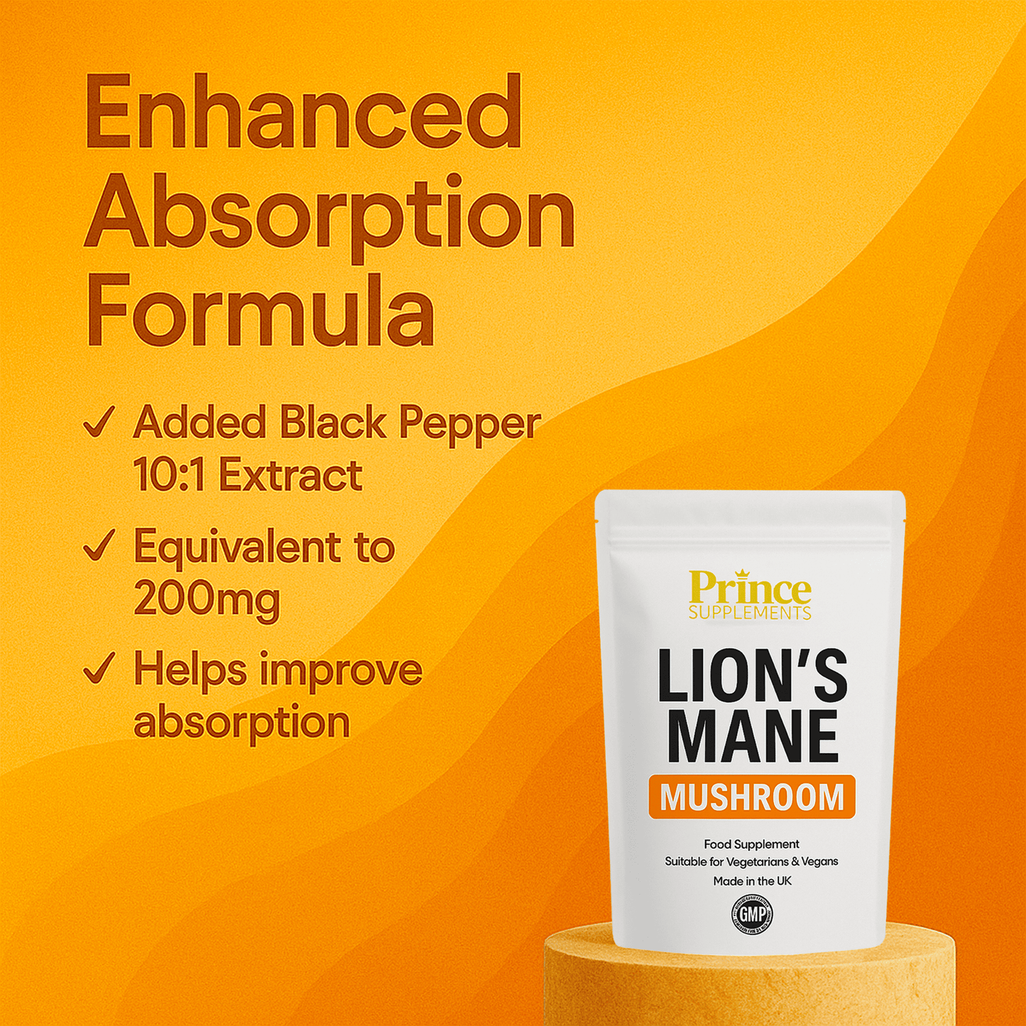 LIONS MANE SUPPLEMENT 4000MG WITH BLACK PEPPER + B1 VEGAN TABLETS
